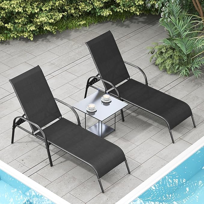 Giantex Patio Lounge Chair, Outdoor Chaise Lounge with 5 Adjustable Backrest, Sturdy Steel Frame, Sunbathing Recliner, Beach Chair, Tanning Chair for Outside, Yard, Balcony, Pool Chairs, Black