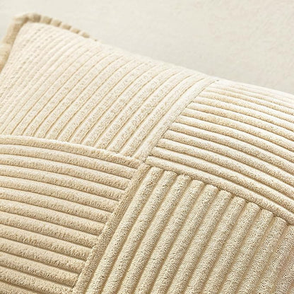 MIULEE Decorative Throw Pillow Covers for Couch Bed Livingroom 20x20 Inch Set of 2 Cream Boho Accent Throw Pllows Broadside Striped Patchwork Soft Corduroy Pillowcases