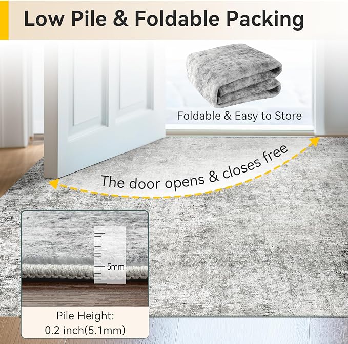 RELEANY Washable Area Rugs 2'x3' Non-Slip Modern Abstract Soft for Living Room Entryway Bedroom Kitchen, Print Pattern, Gray White Grey