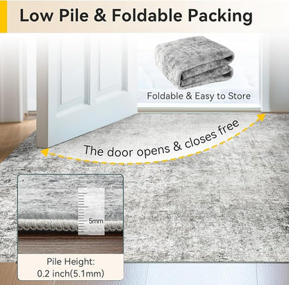 RELEANY Washable Area Rugs 2'x3' Non-Slip Modern Abstract Soft for Living Room Entryway Bedroom Kitchen, Print Pattern, Gray White Grey