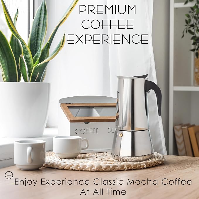 Mixpresso 12 Cup Greca Moka Pot, Stainless Steel Stovetop Espresso Maker | 600ml/20oz Italian stovetop coffee maker with classic percolator design, ideal for preparing coffee at home or while camping