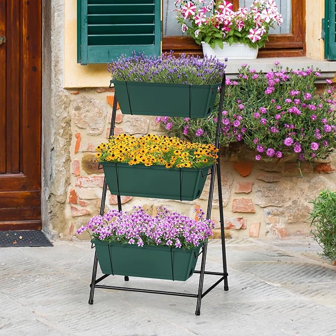 Vertical Raised Garden Bed 3 Tier Garden Planter Standing Planter Box Herb Garden Planter Outdoor and Indoor for Vegetables Flowers Green