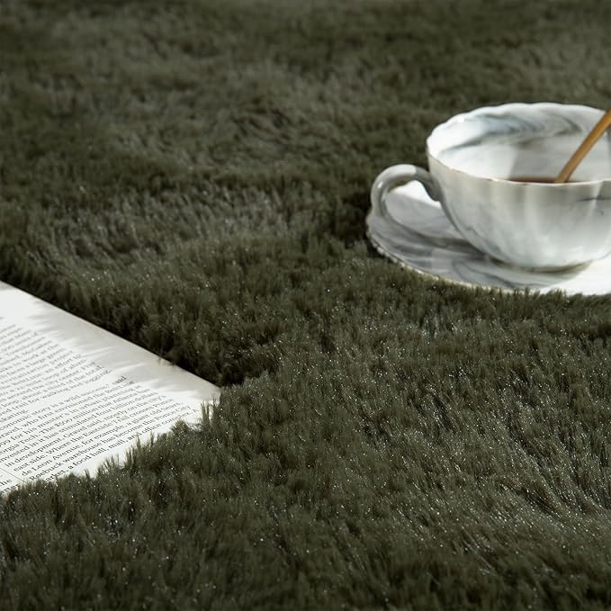 Softlife Rug for Bedroom 4x5.3 Feet Area Rug for Living Room Super Soft Shaggy Rugs for Kids Room Fluffy Fuzzy Carpets Long Plush Bedside Rug Nursery Christmas Home Decor for Boys Girls, Olive Green