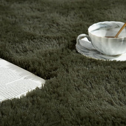 Softlife Rug for Bedroom 4x5.3 Feet Area Rug for Living Room Super Soft Shaggy Rugs for Kids Room Fluffy Fuzzy Carpets Long Plush Bedside Rug Nursery Christmas Home Decor for Boys Girls, Olive Green