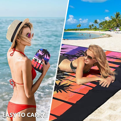 WIWIGO Beach Blanket Waterproof Sandproof Beach Mat 79" X 83"/10'x9'for 2-8 Adults Quick Drying Outdoor Picnic Mat Beach Accessories for Travel, Camping, Hiking