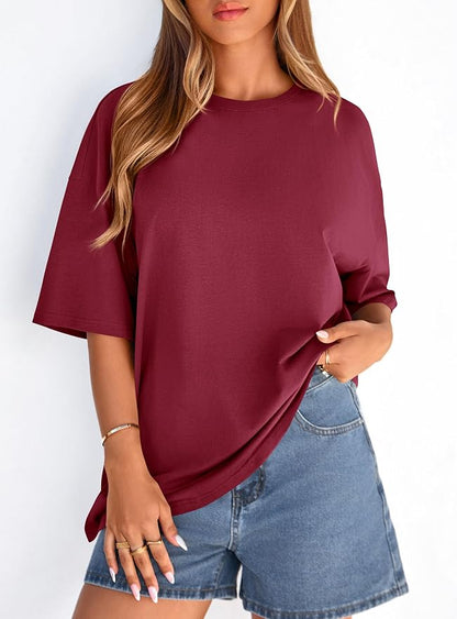PRETTYGARDEN Womens 2026 Spring Going Out Tops Casual Short Sleeve Crewneck Loose Fit Basic Oversized T Shirts Summer Outfits