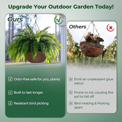 T4U Hanging Planters for Outdoor Plants, 12 Inch 6 Pack Fabric Hanging Baskets with Drainage Tray, Decorative Hanging Pots for Plants Outdoor Patio Porch Garden Use（Brown）