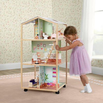Delta Children Moveable Mansion Dollhouse - 360-Degree Play Dollhouse with Wheeled Base - Includes 16 Accessories - Fits 12-inch Dolls - Pretend Play Dream Gift for Ages 3+