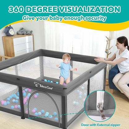 Foldable Baby Playpen for Babies and Toddlers, 50x50 Inch Portable Play Yard, Collapsible Play Pen with Mat, Visible Mesh, 50 Ocean Balls, Indoor/Outdoor Baby Fence Activity Center for Home