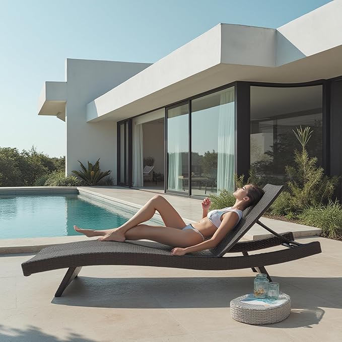 Nestl Chaise Lounge Chair Outdoor Set of 2, Wicker Patio Lounge Chair, Outdoor Lounge Chair with Reclining Backrest