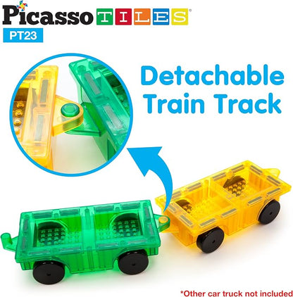 PicassoTiles Magnetic Car Play Set with Action Figures for Kids 3+ - STEM Building Block Vehicle Toy