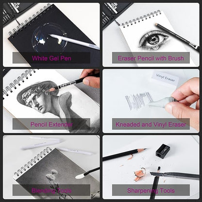 HIFORNY 58 PCS Drawing Kit Sketching Pencil Set,Sketch Pencils Art Supplies with 3-Color Sketchbook,Graphite,Charcoal,Blending Tools,Drawing Pencils for Adults Artists