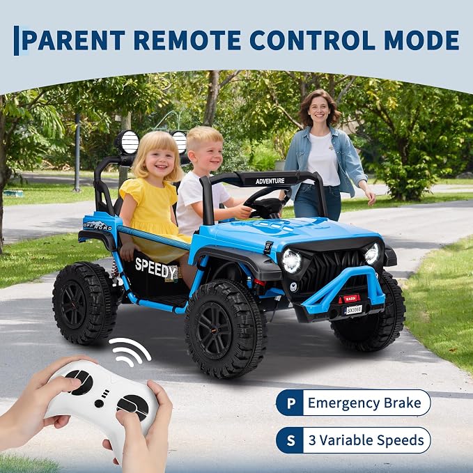 24V 2-Seater Ride on UTV Truck with Remote Control – 4WD Electric Vehicle Designed for Big Kids, Featuring Spring Suspension, Front and Behind LED Lights, Dual Storage Compartments, 3 Speed Settings,