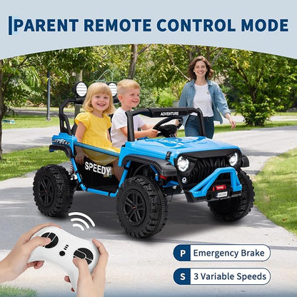 24V 2-Seater Ride on UTV Truck with Remote Control – 4WD Electric Vehicle Designed for Big Kids, Featuring Spring Suspension, Front and Behind LED Lights, Dual Storage Compartments, 3 Speed Settings,
