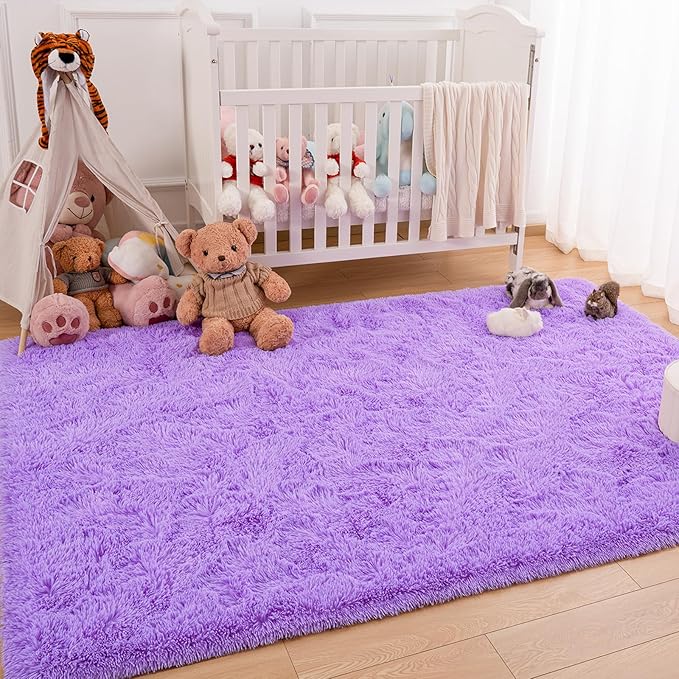 Softlife Ultra Soft Fluffy Area Rugs for Bedroom, Girls and Boys Room Kids Room Nursery Rug, 3 x 5 Feet Shaggy Fur Indoor Plush Modern Floor Carpet for Living Room Christmas Decor, Purple