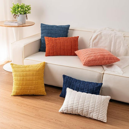 Aegero Pack of 2 Corduroy Decorative Throw Pillow Covers 22x22 Inch Soft Striped Pillow Covers Modern Farmhouse Home Decor for Sofa Living Room Couch Bed（Yellow）