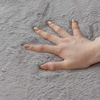 Faux Rabbit Fur Rug - 1.18" Thick Soft Fluffy Area Rug, Non-Slip Memory Foam Crawling Mat, Light Gray, 59"x59"