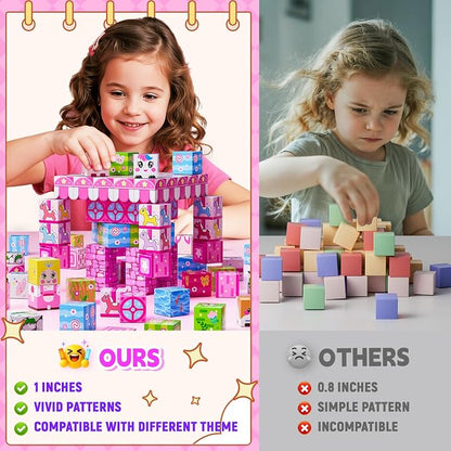 Magnetic Blocks,150PCS Magnetic Building Cube Game,Magnet Blocks Tiles Constructions Toys,STEM Educational Building Blocks for Kids,Christmas Birthday Gifts for Boys and Girls Age 3+ Years Old