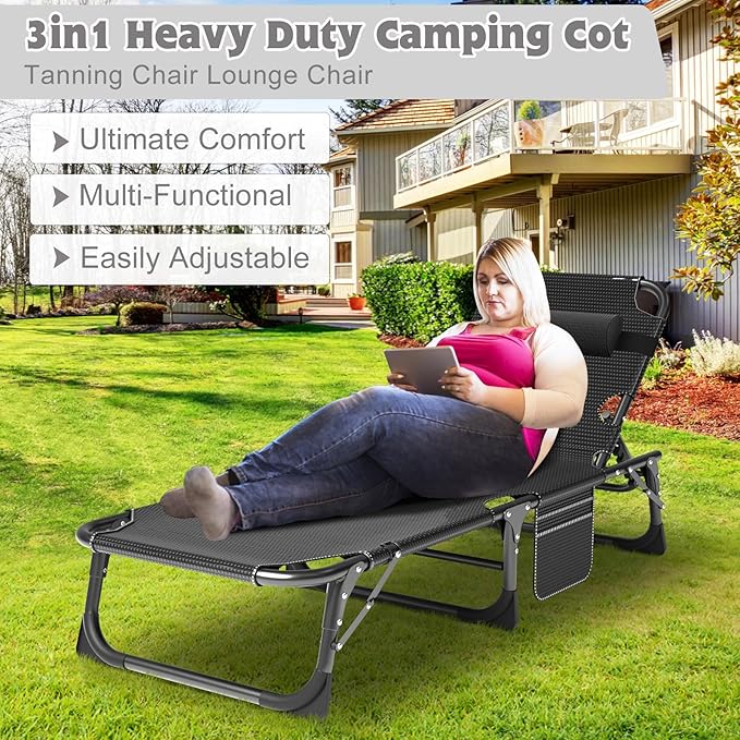 ABORON 2PK Chaise Lounge Chair,5 Positions Padded Outdoor Tanning Chair,Heavy Duty Portable Lounge Chair for Outdoor Sunbathing Patio Pool Lawn Deck Poolside,Support up to 440 Lbs