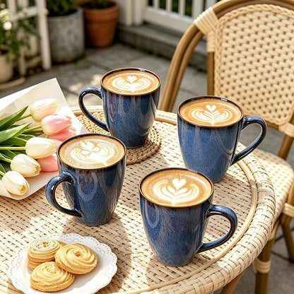 MONITO 17 OZ Coffee Mugs Set of 6, Large Ceramic Blue Coffee Mugs Set with handle for Tea/Latte/Milk/Cocoa, Funny Tea Cups for Office and Home, Engagement Gifts. (Starry Blue)
