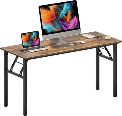 Need Office Computer Desk 60 Inch Sturdy Folding Laptop Table Retro | Black Frame Writing Gaming Work Table/Foldable Home Office Desk/Sewing Table, No Assembly Required