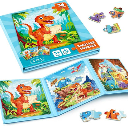 Magnetic Jigsaw Puzzles for Toddlers Kids 3-8 Boys,(3 36-Pieces) Travel Puzzles Toys for Kids Ages 4-6,Take-Along Car Airplane Road Trip Activities Game for 3 4 5 6 7 8 Year Old Birthday Gift