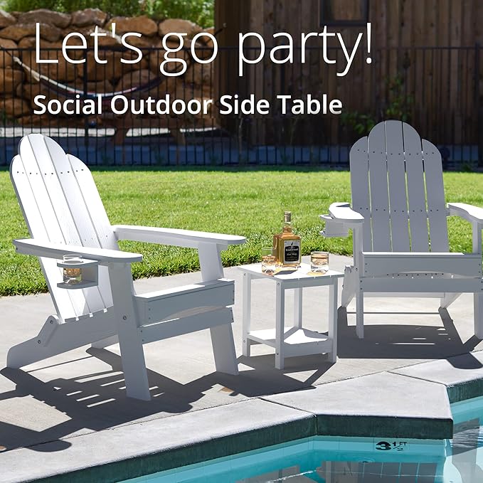 LUE BONA Adirondack Outdoor Side Table, 2-Tier White HDPS Patio End Table Weather Resistant, Morden Side Table for Patio, Pool, Porch
