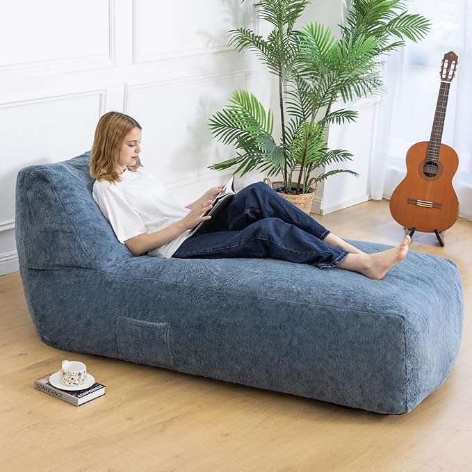 Giant Bean Bag Lounger Chair for Adults with Soft & Cozy Plush Fabric,Memory Foam Filled Beanbag Chair for Family Living Room,Bedroom and Game Room (Bluegrey)