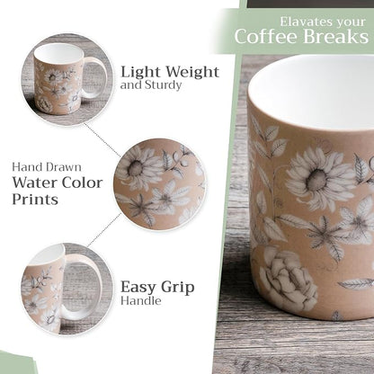Maison d' Hermine Coffee Mug with Handles Tea Cups (15 Ounce, Pack of 1) | Fine Bone China Coffee Mugs for Hot Beverages Cappuccino Latte Home Restaurant Spring Summer -Pretty Autumn - Mono Autumn