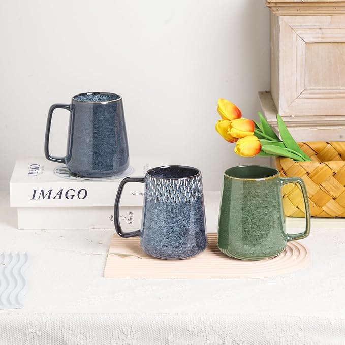 Large Ceramics Coffee Mugs,24 OZ,Large Handle Design,Extra Large Tea and Coffee Cup for Office and Home，Microwave And Dishwasher Safe(Color:24 oz blue)