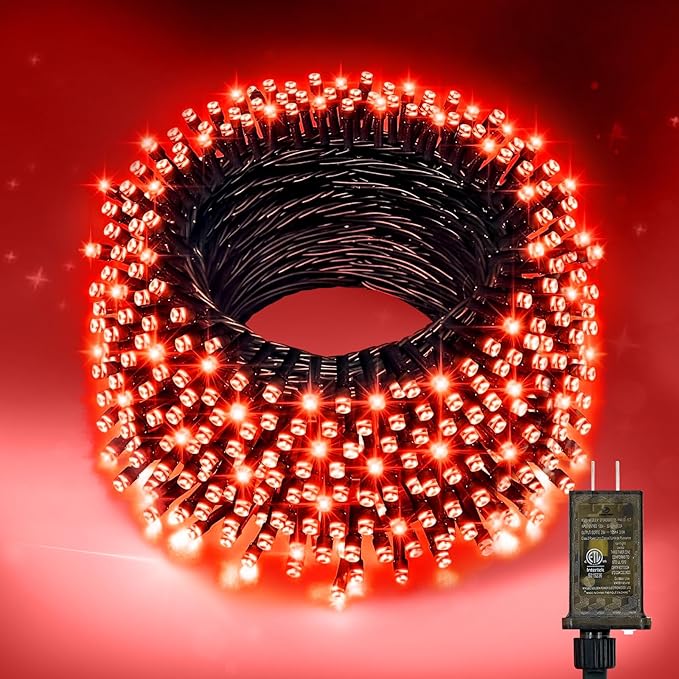Nisocy 200 LED Red String Lights with Green Wire, Waterproof Christmas Tree Fairy Lights with 8 Modes, Indoor Outdoor Decorative Lighting for Holiday, Party, Garden, Patio(66FT)