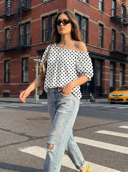 EVALESS Womens Tops Off The Shoulder Blouses for Women Dressy Casual Cute Puff Sleeve T Shirts Fashion 2026