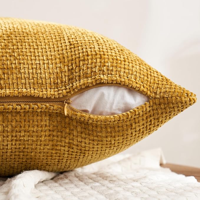 MIULEE Pack of 4 Couch Throw Pillow Covers 20x20 Inch Neutral Gold/Brown Soft Decorative Chenille Pillow Covers Farmhouse Accent Cushion Covers for Boho Fall Home Decor Sofa Bedroom Living Room
