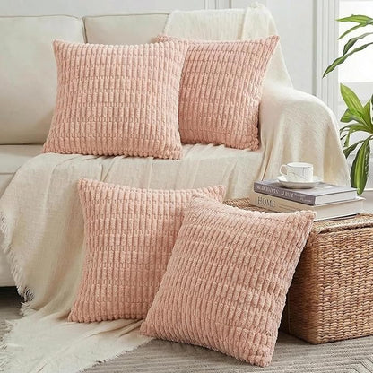 Fancy Homi 4 Packs Decorative Throw Pillow Covers for Living Room Couch Bed, Modern Farmhouse Boho Home Décor Accent Cushion Case, 14" x 14", Blush Pink