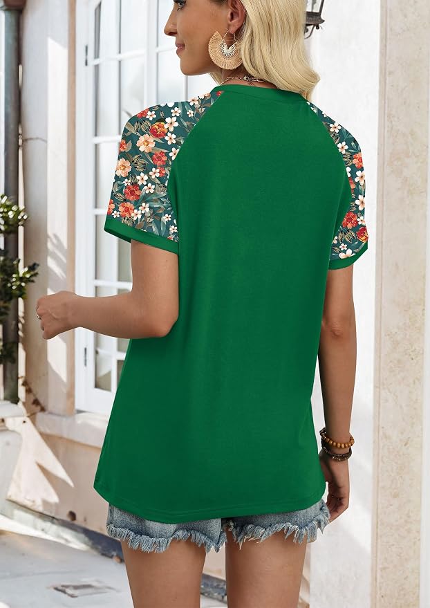 WIHOLL Womens Summer Tops Color Block Short Sleeve Raglan Shirts Spring Fashion Clothes Vacation Outfits