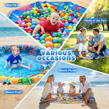4.9 X 4.9 Feet Baby Beach Pool, Waterproof Beach Pool Blanket for Toddler, 2 in 1 Toddler Paddling Pool with Carrying Bag, Collapsible Beach Puddle Mat for Boys Girls Kids Infant Outdoor Beach Toys