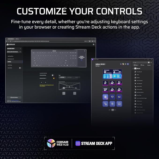 Corsair Galleon 100 SD RGB Mechanical Wired Gaming Keyboard – QWERTY US, Stream Deck-Integrated, Pre-Lubed MLX Pulse Thocky Hotswappable PBT Double-Shot Switches, FlashTap SOCD, 8,000Hz – Black