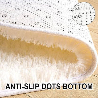 Merelax Soft Shaggy Rug for Kids Bedroom, Oval 2.6'x5.3' Cream Plush Fluffy Carpets for Living Room, Furry Carpet for Teen Girls Room, Anti-skid Fuzzy Comfy Rug for Nursery Decor Cute Baby Play Mat