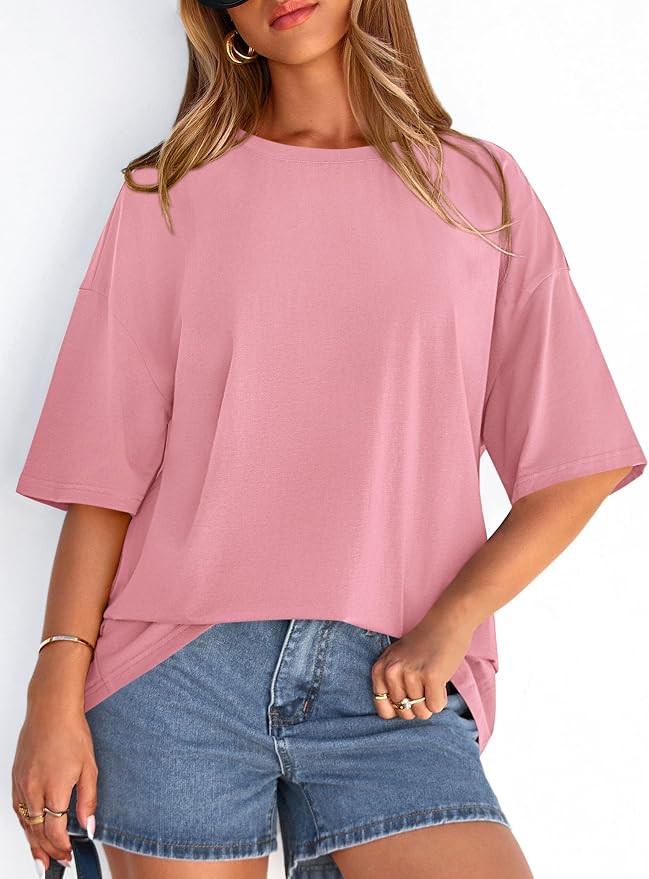 PRETTYGARDEN Womens 2026 Spring Going Out Tops Casual Short Sleeve Crewneck Loose Fit Basic Oversized T Shirts Summer Outfits