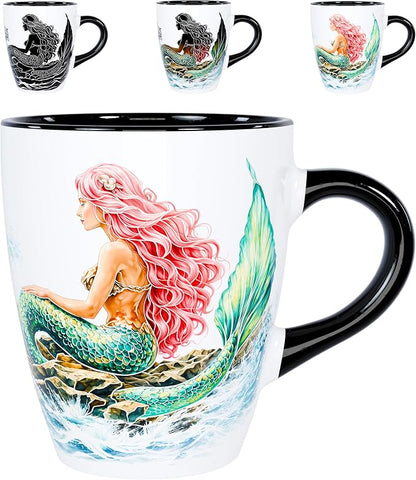 Color Changing Mermaid Coffee Mug 12oz – Heat Sensitive Ceramic Cup with Ocean Waves & Dolphin Design, Coastal Beach Theme Mug, Unique Christmas Holiday Birthday Gift for Mermaid Lovers, Men & Women