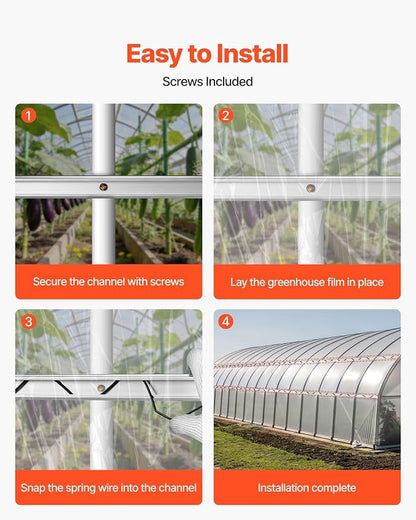 VEVOR Greenhouse Spring Wire and Lock Channel, 40 Packs 6.56 ft PVC-Coated Wiggle Wire & Aluminum Alloy Channel Bundle Kit with Included Screws, 0.05 in Thickened, Poly Film & Shade Cloth Attachments