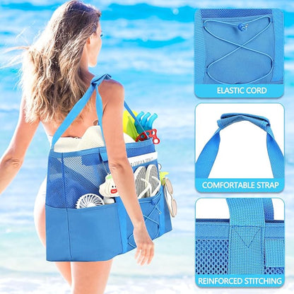 Fammart Mesh Beach Bag for Women, Large Beach Toy Pool Bag with Zipper Pocket, SandProof Cruise Essentials 2026 Family Travel
