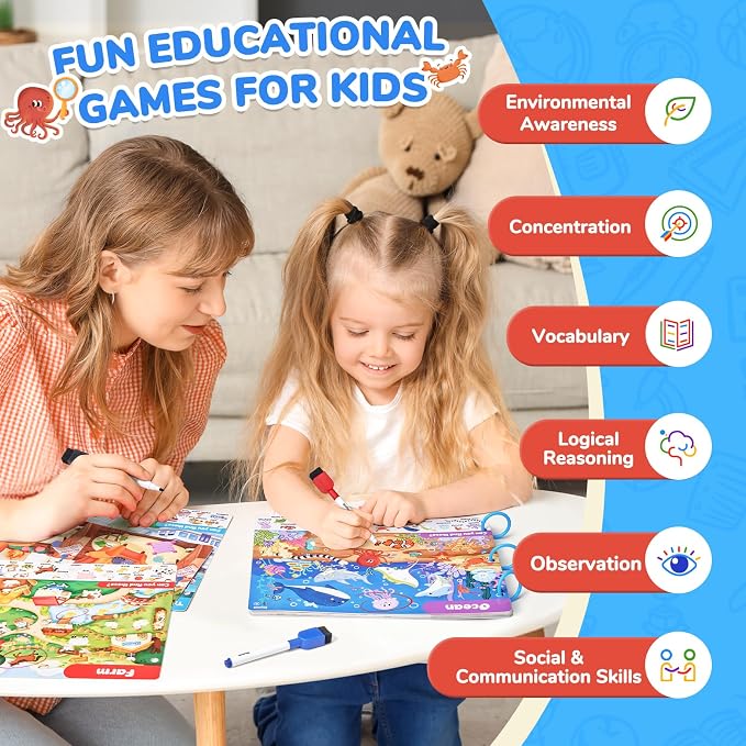 JoyCat Seek & Find Game Books - Preschool Learning Activity for Toddlers & Kids Ages 3-5, Travel Activities Toys for Road Trip Car Airplane, Busy Book, Birthday Gifts for Girls and Boys Ages 4-8