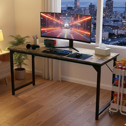 OLIXIS 63 Inch Computer Office Desk for Small Spaces, Writing Gaming Work Desk Modern Study Table with Storage Bag & Headphone Hook Home Bedroom, Rustic Brown | Computer Writing Workstation, Strong Metal Frame, Small Spaces Home Bedroom Dorm, Rustic Brown