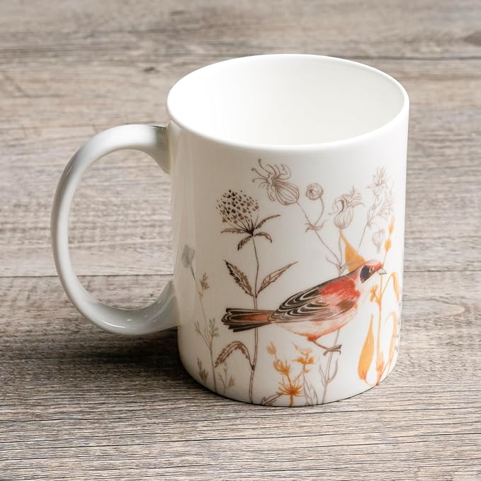 Maison d' Hermine Coffee Mug with Handles Tea Cups (15 Ounce, Pack of 1) | Fine Bone China Coffee Mugs for Hot Beverages Cappuccino Latte Home Spring Summer -Meadow Florals - Beige - Meadow Morning