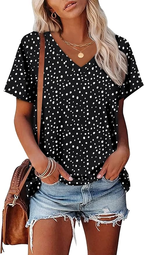 Alaroo Womens Summer Tops 2026 V Neck Short Sleeve Shirts Trendy Dressy Casual Vacation Outfits Printed