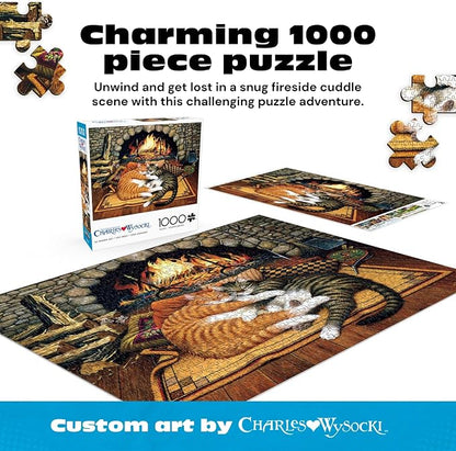 Buffalo Games Charles Wysocki - All Burned Out - 1000 Piece Jigsaw Puzzle, 26.75 x 19.75 in - 1000 Piece Puzzle for Adults - Relaxing Fireplace Scene - Bonus Poster