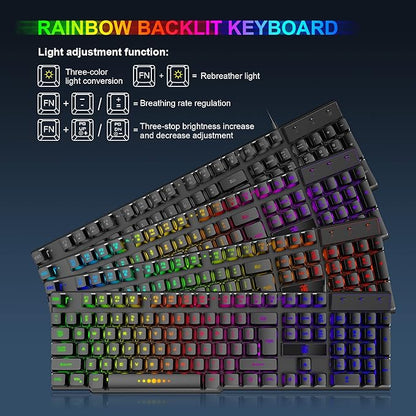 DGG Gaming Keyboard and Mouse, Headphones, Mouse pad Combo for PC Gamers | RGB Backlight Gaming Keyboard and Mouse Bundle with Headset, All in One for Xbox and PS4 Users