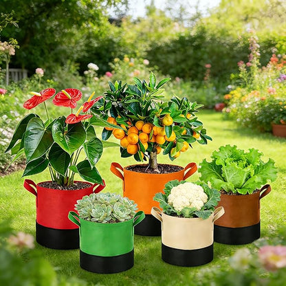 15 Gallon Fabric Grow Bags 5-Pack, 350G Heavy Duty Nonwoven Plant Pots with Handles, Breathable Root Pruning Containers for Vegetables Flowers Indoor Outdoor Gardening