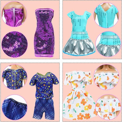 Doll Clothes 21Pcs Including 3 Fashion Dresses 5 Daily Slip Dresses 2 Casual Tops and Pants Outfits 2 Sequins Dress 1 Swimsuit 3 Bags 5 Hangers Accessories for 11.5 inch Girl Doll